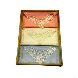 Vintage Hankies New Old Stock Lace Pink Blue White In Box Fancy Handkerchiefs